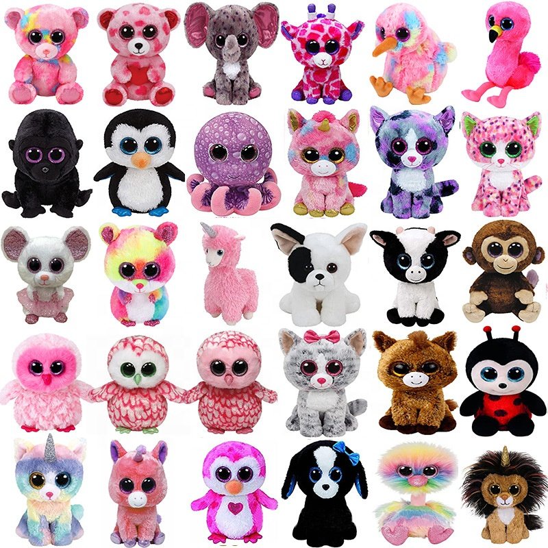 Factory 4" 6" 7" 8" 9" Big Bright Eye Plush Toy Cat Dog Deer Tiger Unicorn Stuffed Animal 12 Zodiac Big Eye Beanie Plush Toy