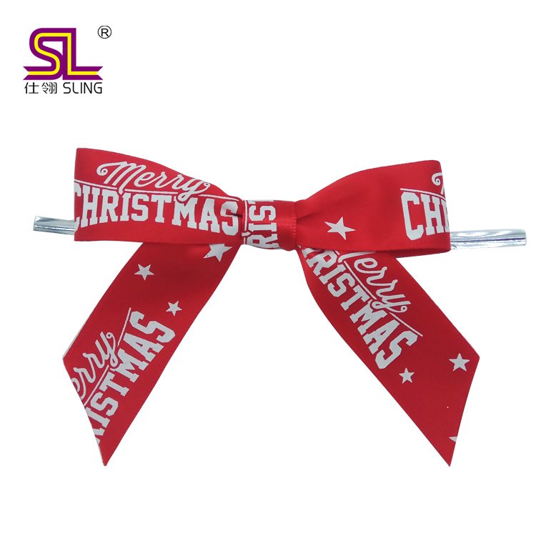 Packaging decoration red satin ribbon pre-tied bow with twist tie