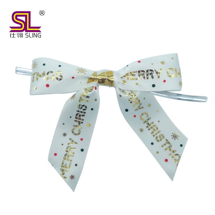 Packaging decoration red satin ribbon pre-tied bow with twist tie
