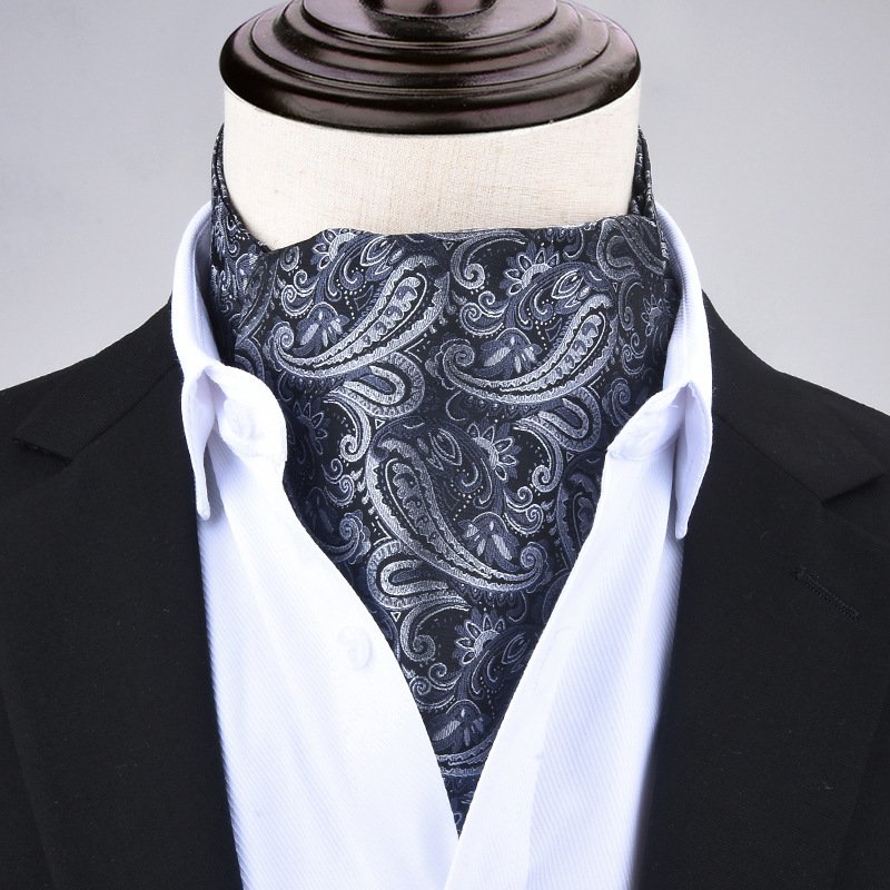 2024 Men's ascot fine warp fabric British neckline scarf fashion suit retro polyester scarf manufacturers wholesale