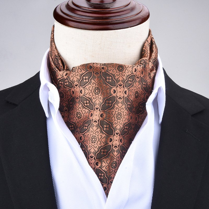 2024 Men's ascot fine warp fabric British neckline scarf fashion suit retro polyester scarf manufacturers wholesale