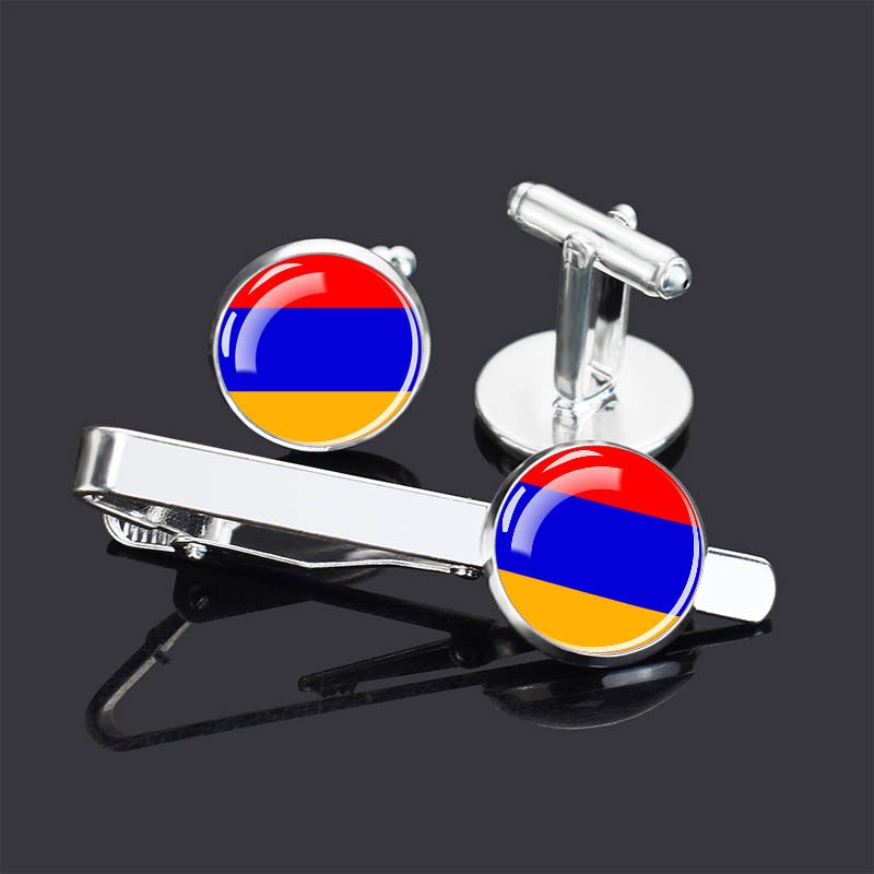 Factory 287 Country Flag Cufflink and Tie Clip Set Custom Design Sleeve Button Cuff Links Mens Cufflinks Tie Clips Set for Men