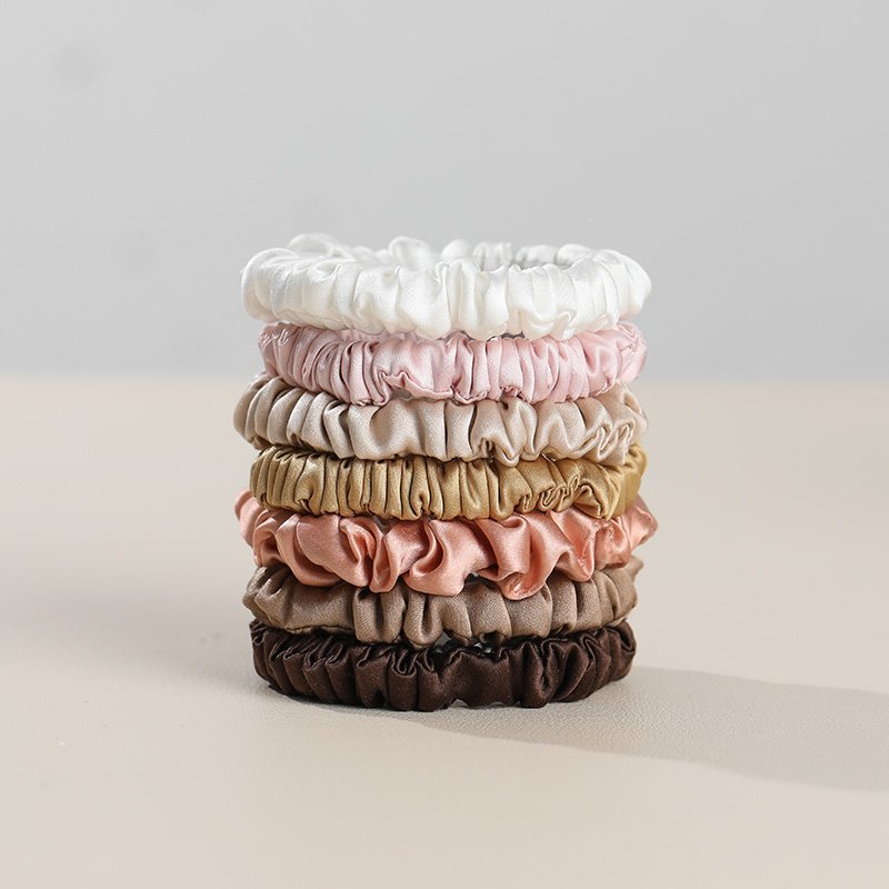 Women Fashion Elastic Mulberry Brown 100% Silk Skinny Scrunchies Mulberry Silk Skinny Scrunchies