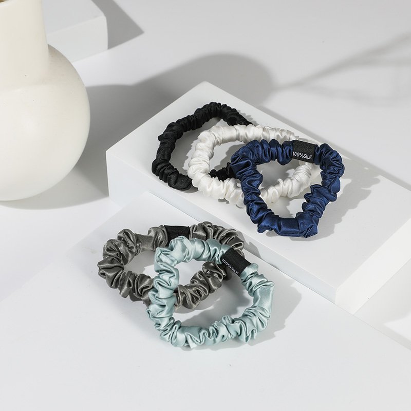 Women Fashion Elastic Mulberry Brown 100% Silk Skinny Scrunchies Mulberry Silk Skinny Scrunchies
