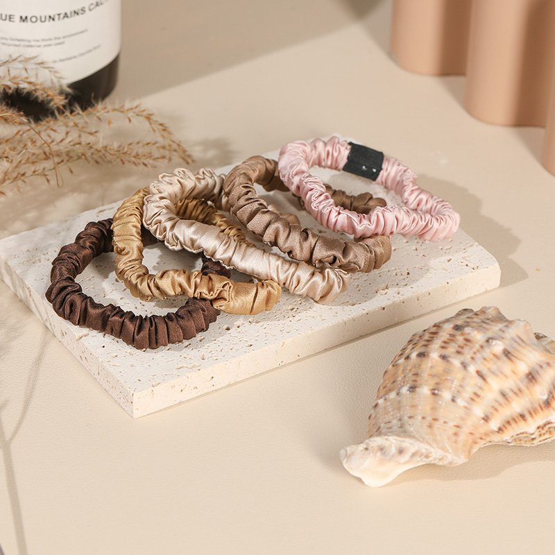 Women Fashion Elastic Mulberry Brown 100% Silk Skinny Scrunchies Mulberry Silk Skinny Scrunchies