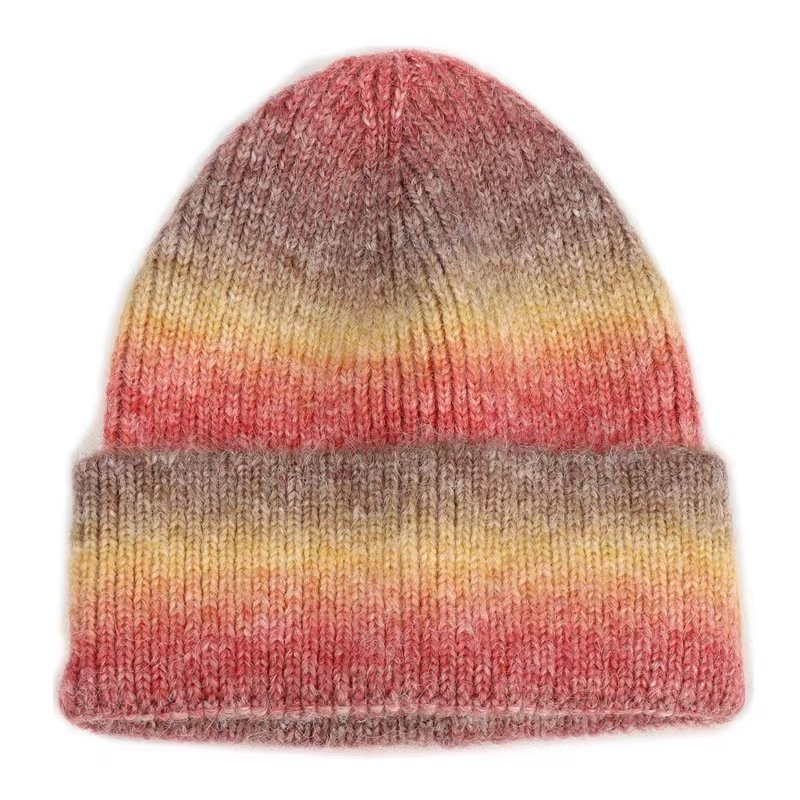 High quality new tie-dye gradient knitted hat unisex Rainbow thick wool striped beanie hat