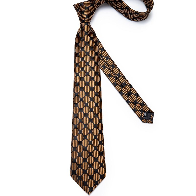 Wholesale High Quality Jacquard Black Gold Silk Tie Men Neckties with Pocket Square