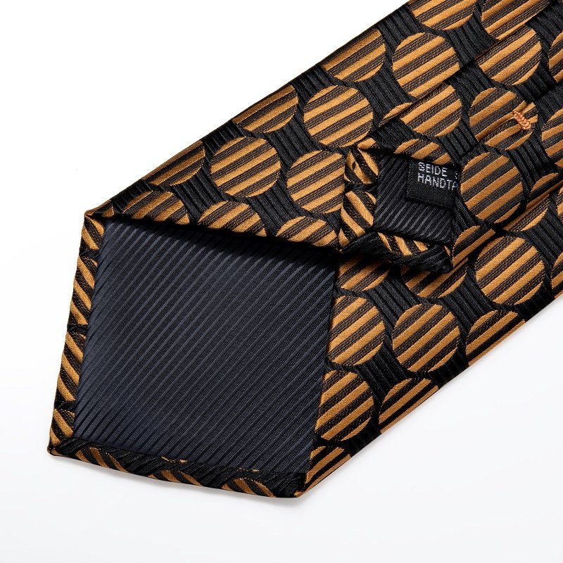 Wholesale High Quality Jacquard Black Gold Silk Tie Men Neckties with Pocket Square