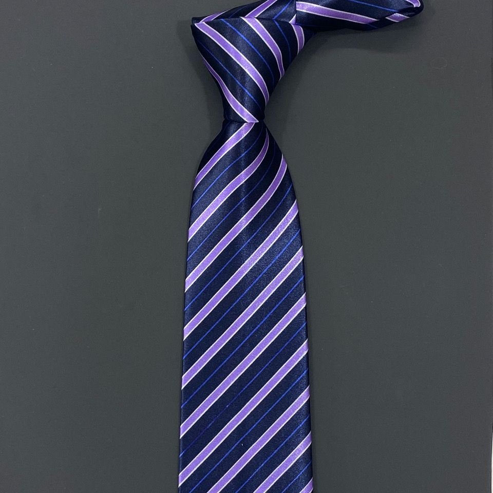Wholesale Business Men's Fashionable Slim Fit Polyester Tie High Quality Striped Printed Silk Tie with Solid Color Design Gift