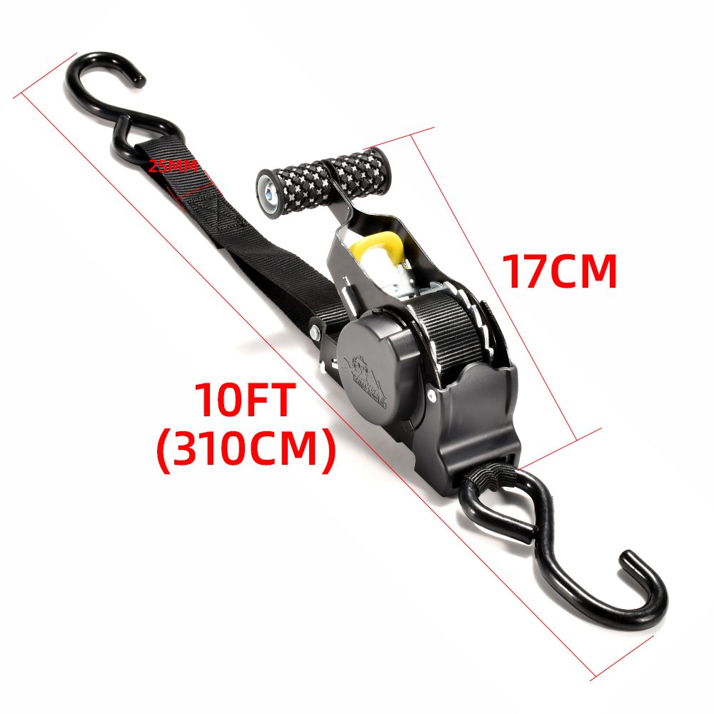 Dropshipping 4pk 1" x 3m 700kg Break Strength Self Retracting Auto Retractable Ratchet Tie Down Strap with S Hook