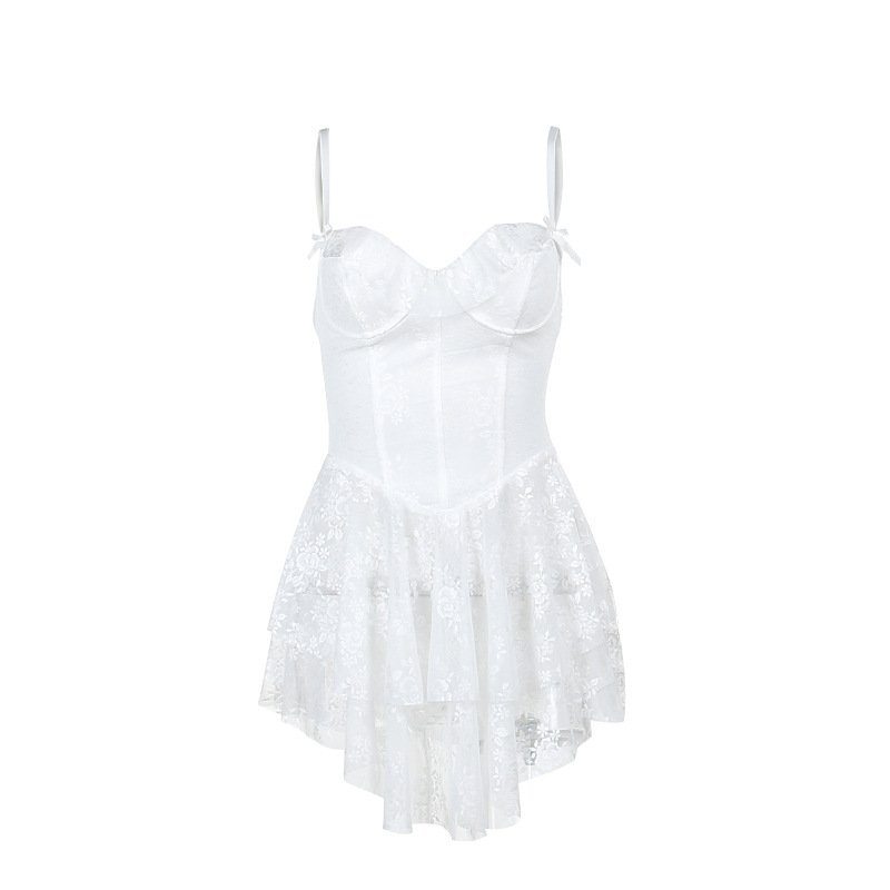 Sexy Hot Girl Suspender Dresses Women's Fashion Slim Fit Ruffled Lace A-Pulse Spaghetti Strap Dress Y2k Dress 2928