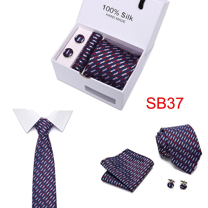 Necktie 7.5cm tie four pieces set Custom Logo Fashion Business mens Neck Tie bow tie pocket square cufflinks set