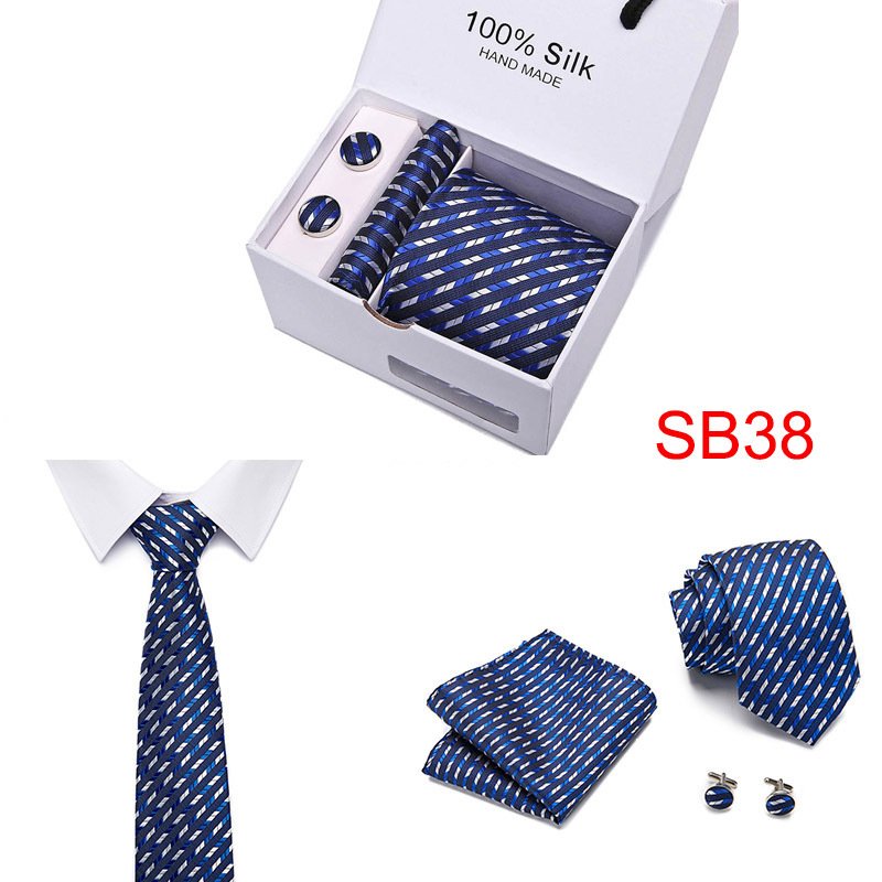 Necktie 7.5cm tie four pieces set Custom Logo Fashion Business mens Neck Tie bow tie pocket square cufflinks set