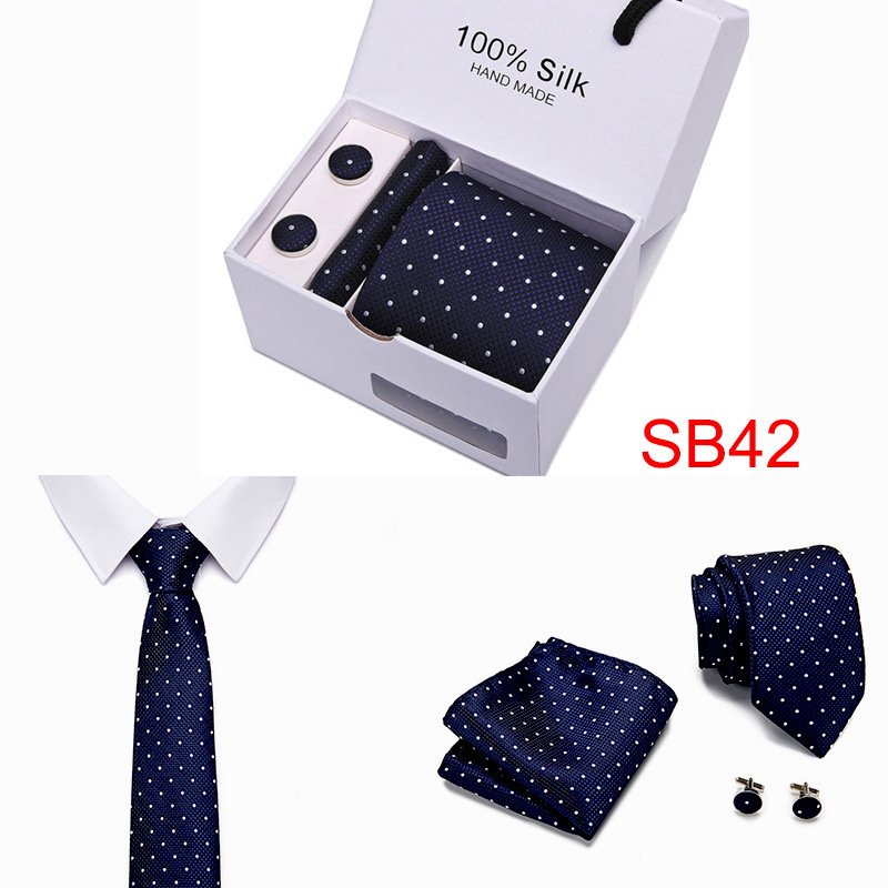 Necktie 7.5cm tie four pieces set Custom Logo Fashion Business mens Neck Tie bow tie pocket square cufflinks set