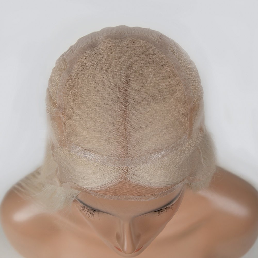luxury silicone base cap #60 silk raw European Russian human hair hidden knots full medical wig for alopecia