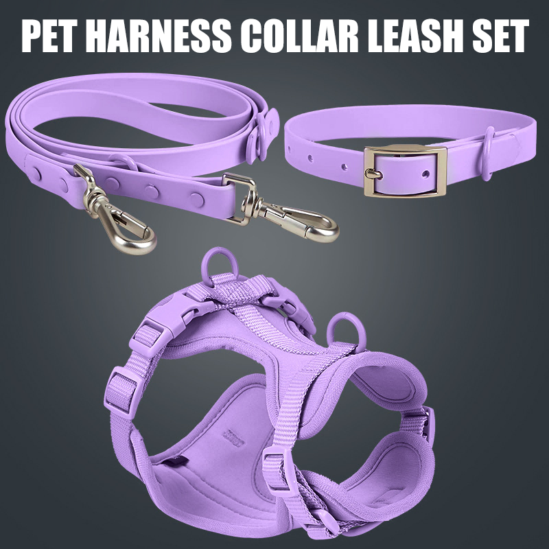 Personalized Pet PVC 4 in 1 Waterproof Dog Harness Set Dog Poop Bag Bow Tie Collar Leash Harness Set