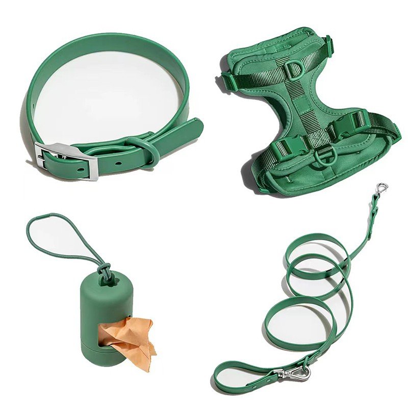 Personalized Pet PVC 4 in 1 Waterproof Dog Harness Set Dog Poop Bag Bow Tie Collar Leash Harness Set