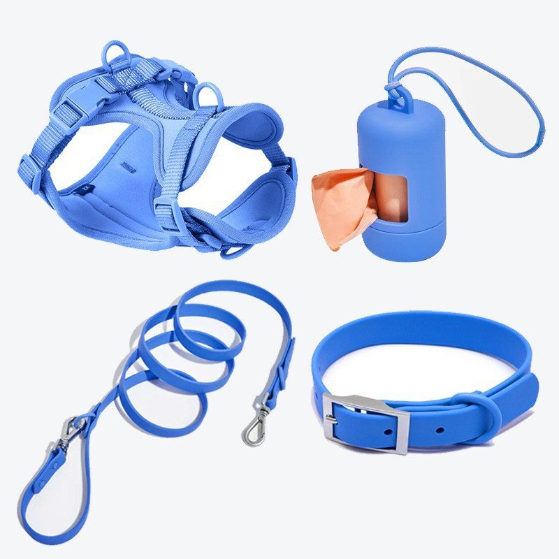 Personalized Pet PVC 4 in 1 Waterproof Dog Harness Set Dog Poop Bag Bow Tie Collar Leash Harness Set