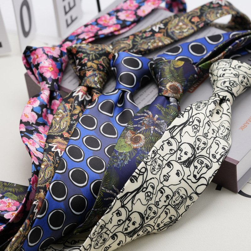 Tie men's formal style gentleman vintage 8CM hand print student business professional wear