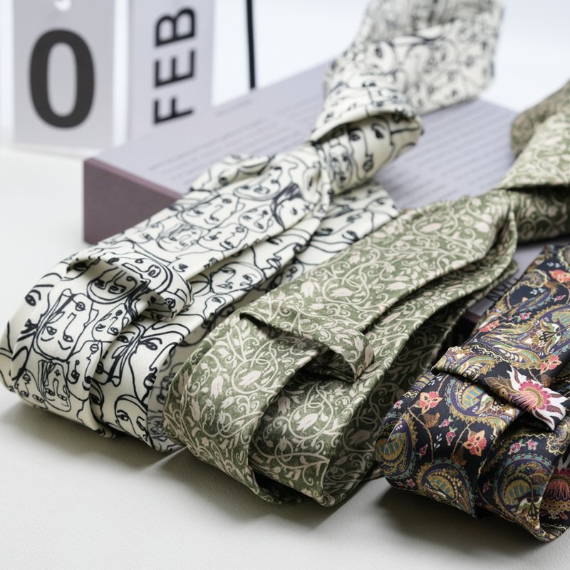 Tie men's formal style gentleman vintage 8CM hand print student business professional wear
