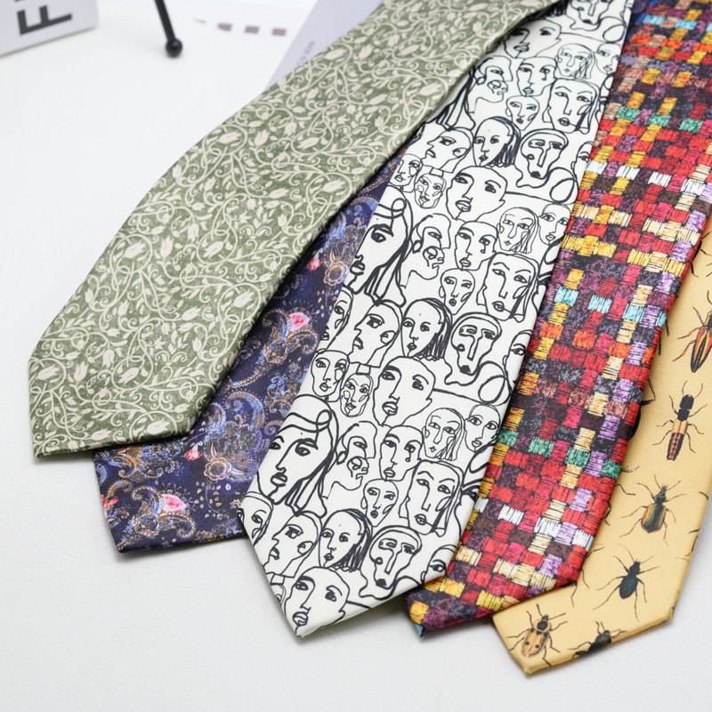 Tie men's formal style gentleman vintage 8CM hand print student business professional wear
