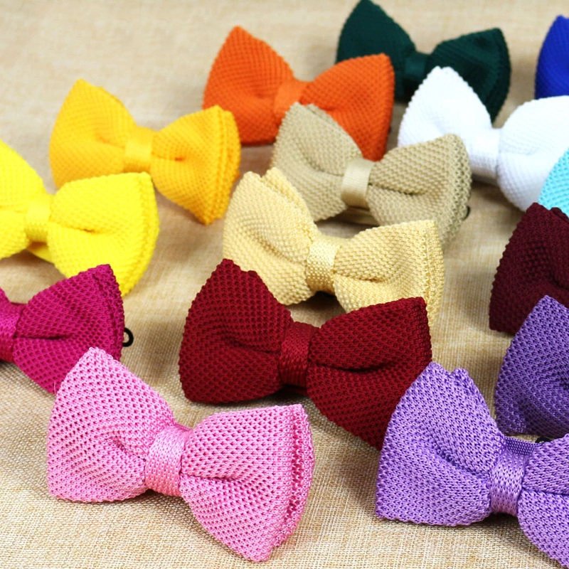 Men's solid color knitted bow tie formal wedding fashion business casual bow tie adjustable double-layer knitted bow tie