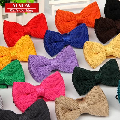 Men's solid color knitted bow tie formal wedding fashion business casual bow tie adjustable double-layer knitted bow tie