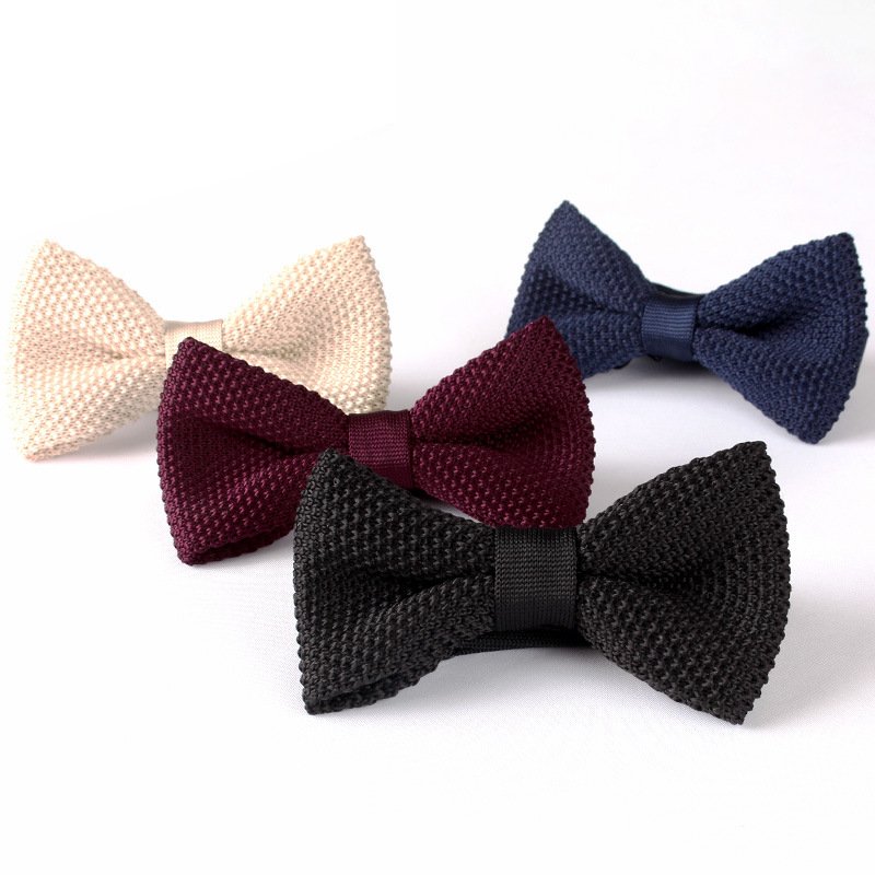 Men's solid color knitted bow tie formal wedding fashion business casual bow tie adjustable double-layer knitted bow tie