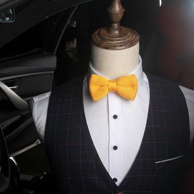 Men's solid color knitted bow tie formal wedding fashion business casual bow tie adjustable double-layer knitted bow tie