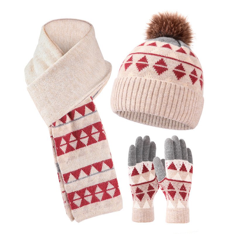 Wholesale Jacquard Winter Beanie Hats Tie Dyeing Scarf Gloves Sets Warm Knit Winter Set Of Hat Gloves Scarf