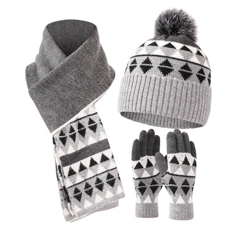 Wholesale Jacquard Winter Beanie Hats Tie Dyeing Scarf Gloves Sets Warm Knit Winter Set Of Hat Gloves Scarf
