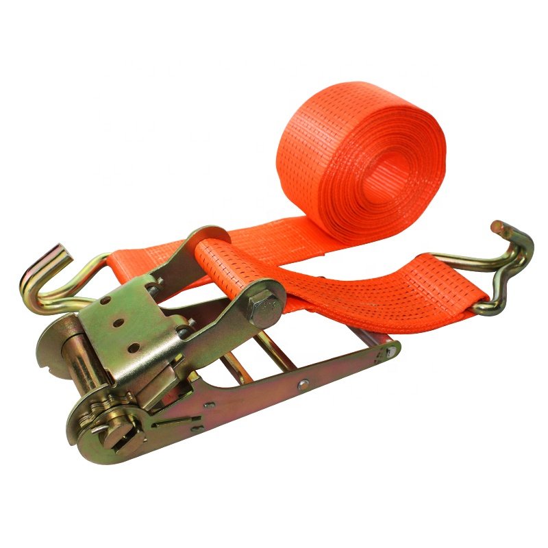 75mm 10T Cargo Control Tie Down Strap With Ratchet Buckle And Double J Hook
