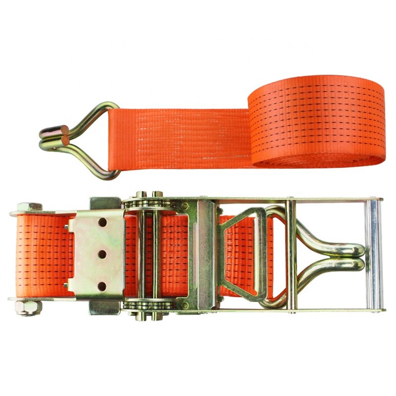 75mm 10T Cargo Control Tie Down Strap With Ratchet Buckle And Double J Hook