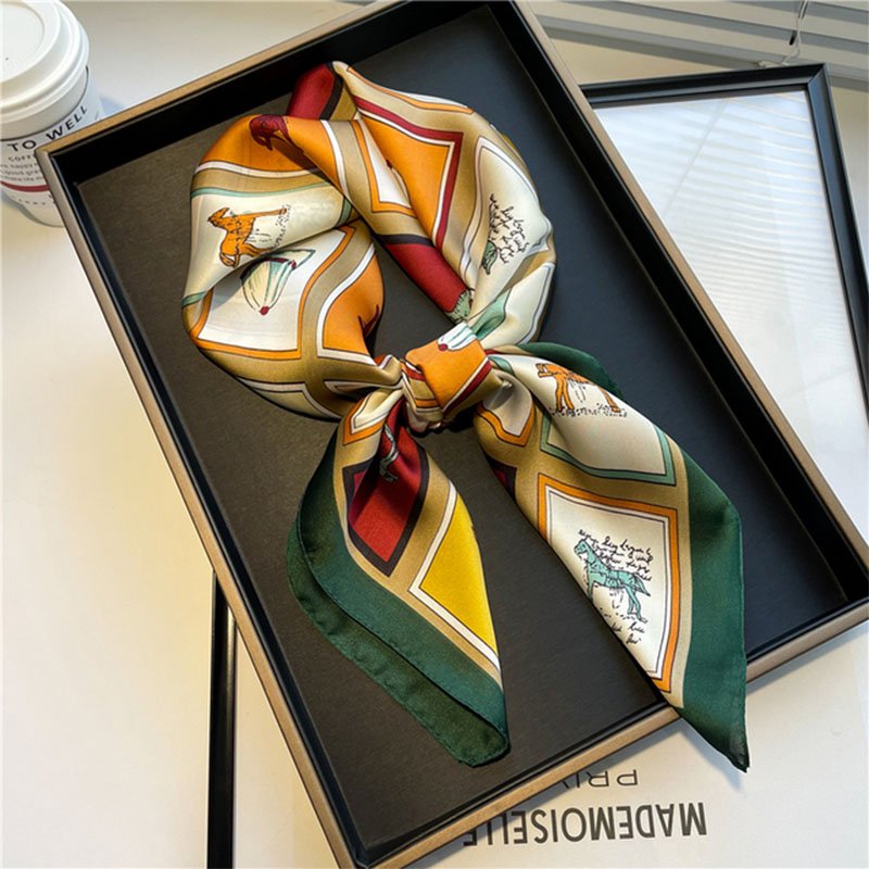 Women'S Retro Small Square Three-Dimensional Letter Printed Silk Scarf Professional Scarf