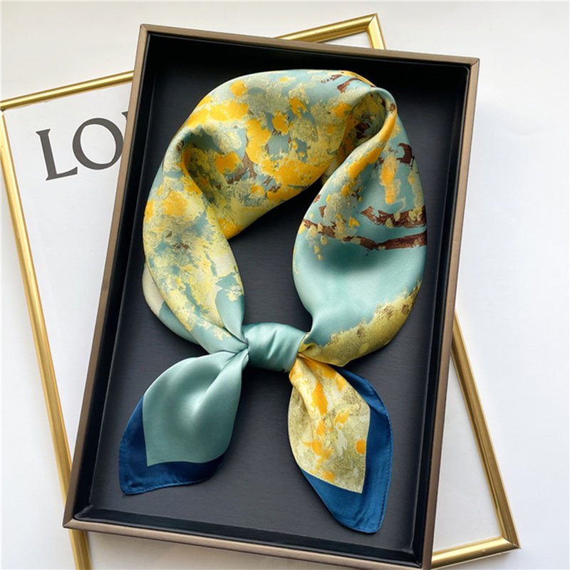 Women'S Retro Small Square Three-Dimensional Letter Printed Silk Scarf Professional Scarf