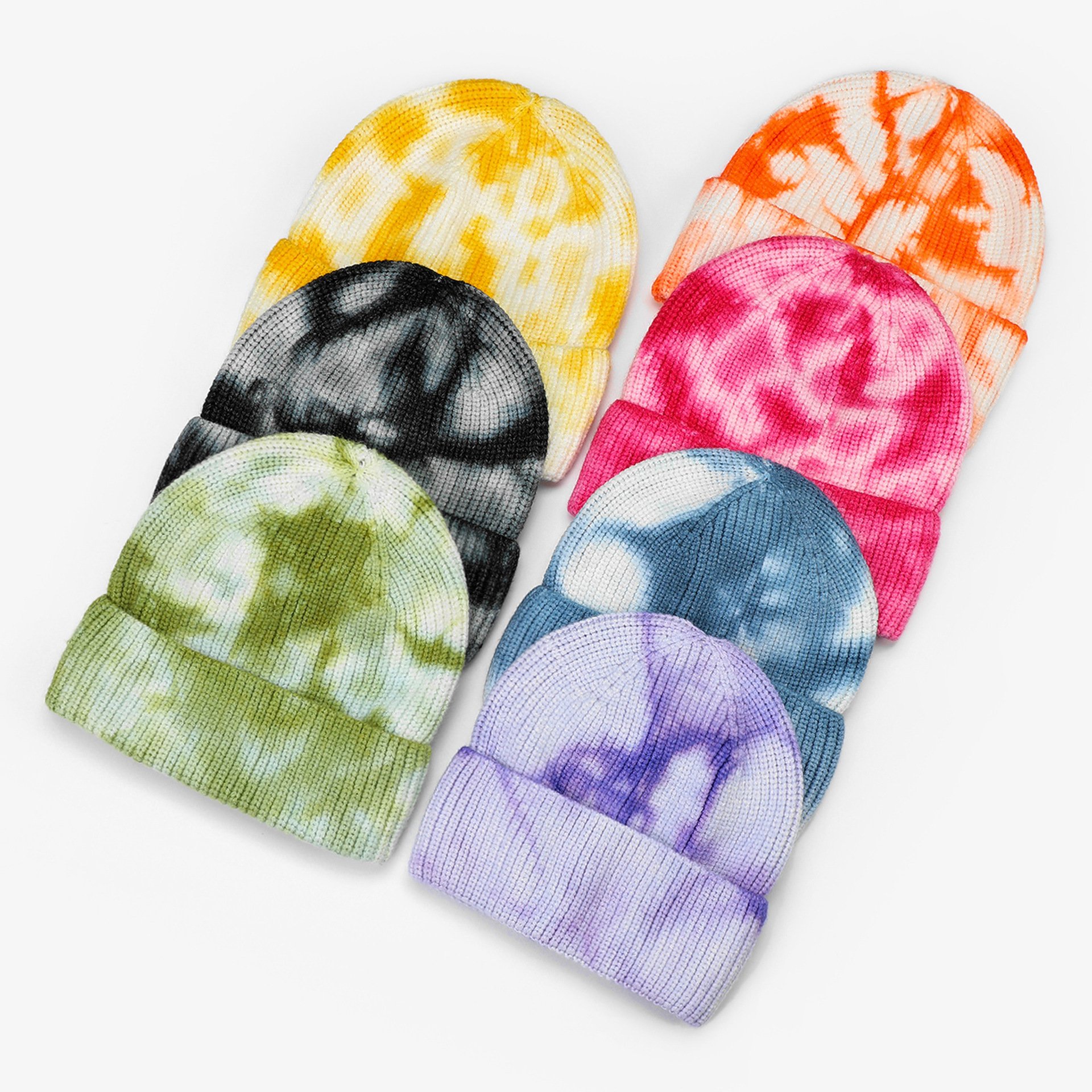 Custom Winter Cuffed Knitted Hats Embroidery Beanies Tie Dye Unisex Warm Caps