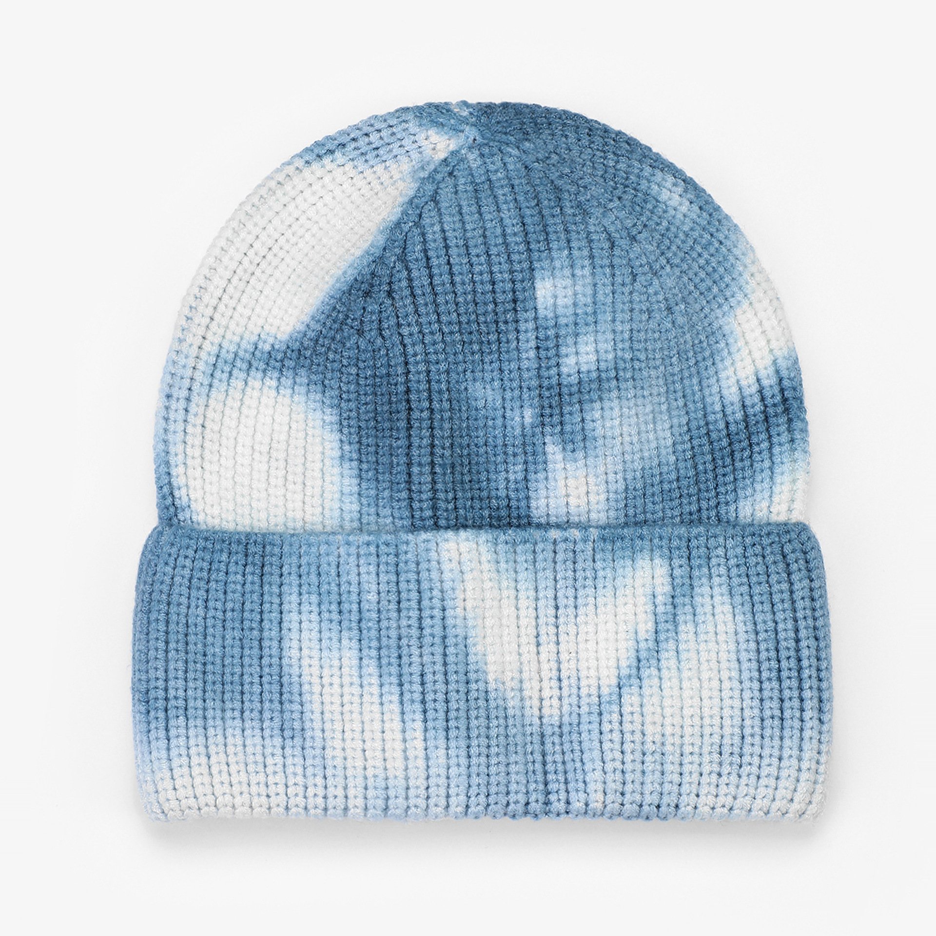 Custom Winter Cuffed Knitted Hats Embroidery Beanies Tie Dye Unisex Warm Caps