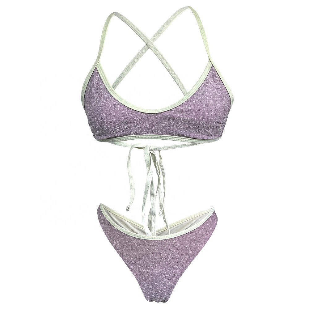 women luxury Glitter fabric bikini High Waist swimwear tie straps Wholesale Bathingsuit swimsuits