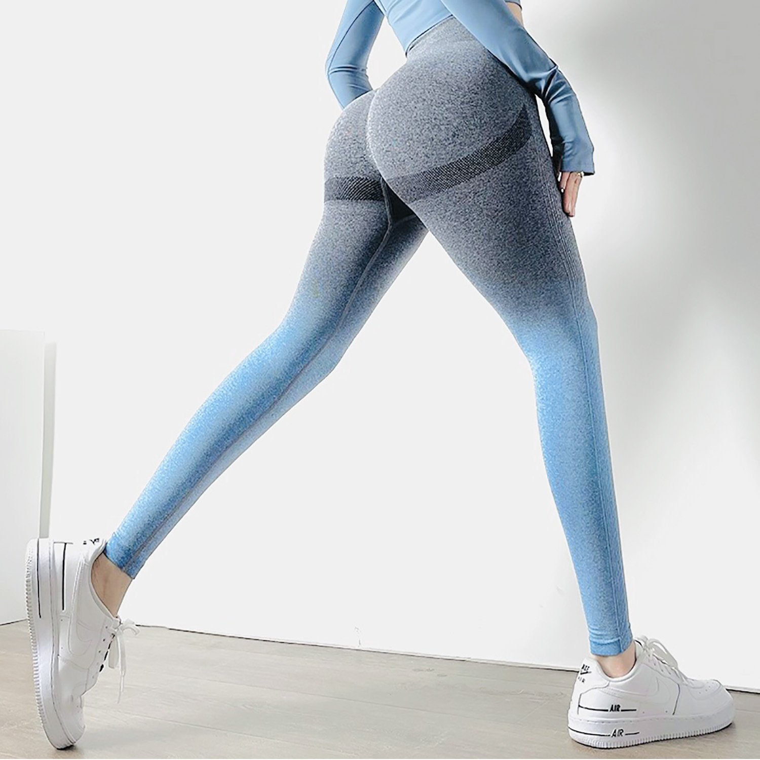Gradient Seamless Yoga Pants High Waist Breathable Stretch Peach Hip Sports Tight Fitness Pants for Women