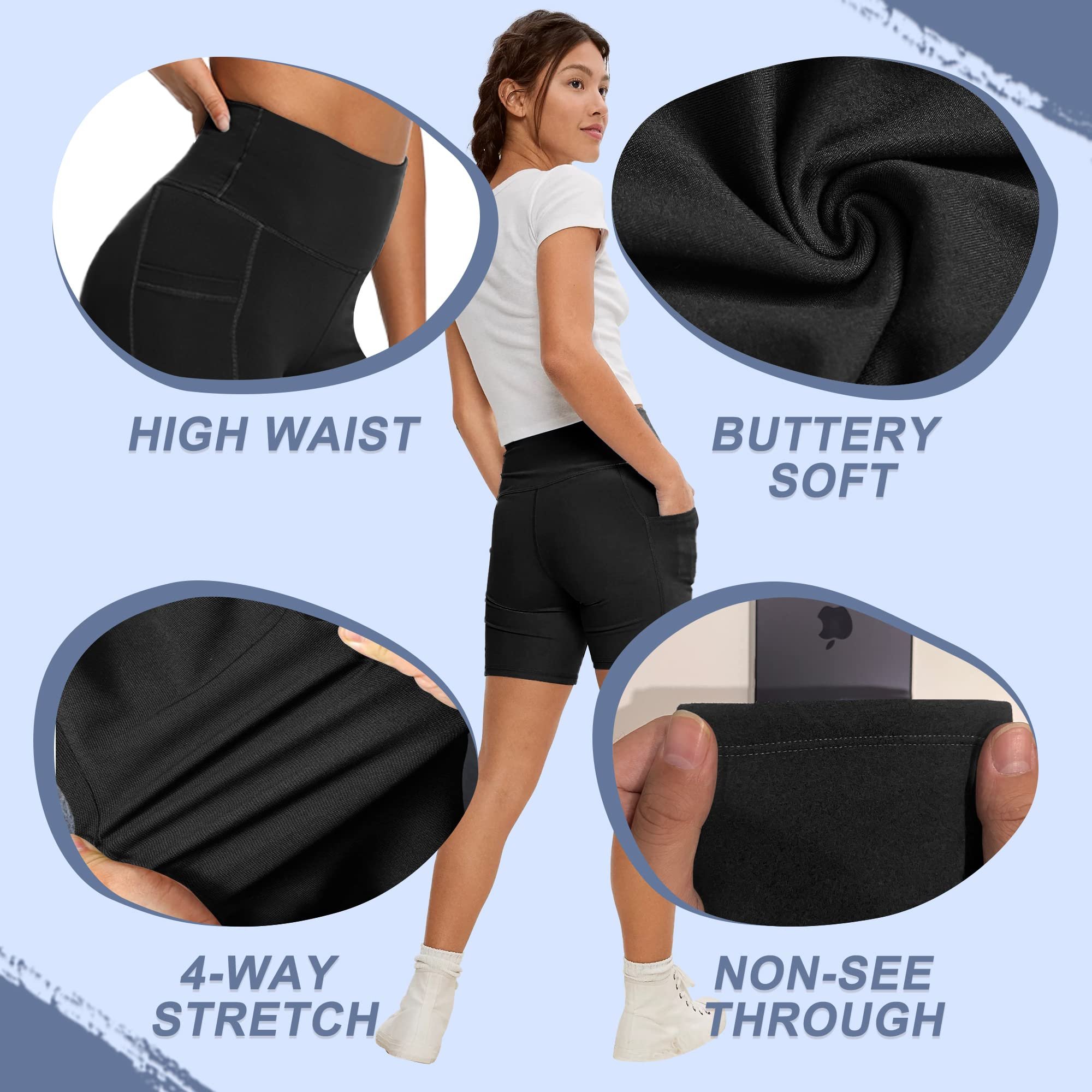 Wholesale Biker Shorts for Women with Pockets Running Gym 4" High Waisted Tummy Control Workout Yoga Shorts