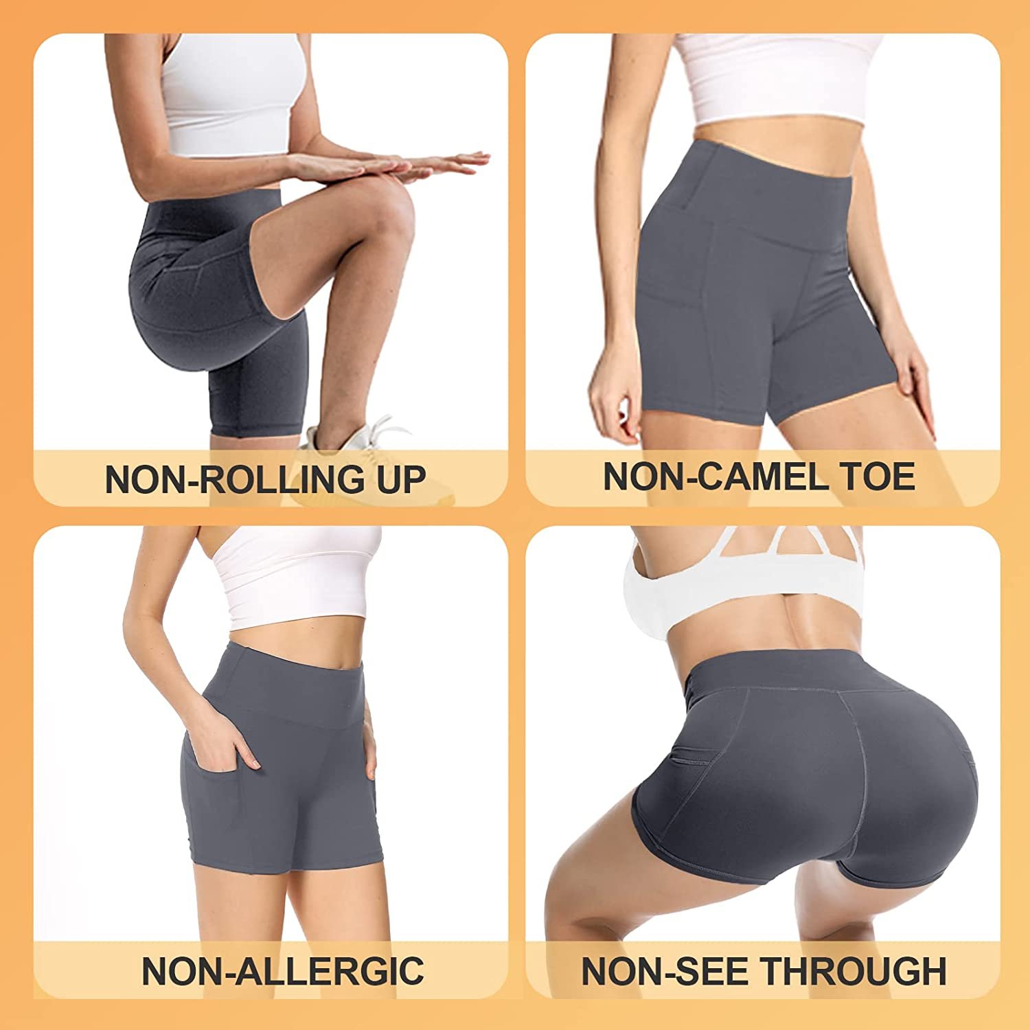 Wholesale Biker Shorts for Women with Pockets Running Gym 4" High Waisted Tummy Control Workout Yoga Shorts