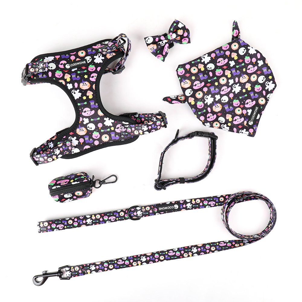 Manufacturer Designer Dog Harness Set With Matching Dog Collar Leash Bow Tie And Bandana Set Dog Collar Leash
