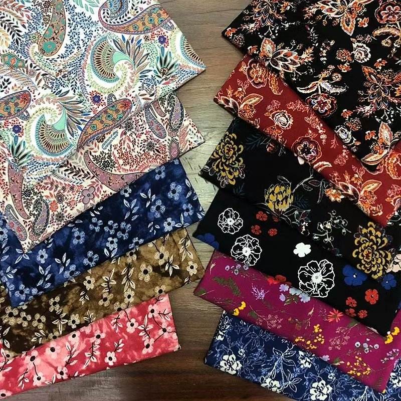 New product double sided, spun printed rayon challis Vintage Floral Digital Printed 100% rotary printing viscose fabric/