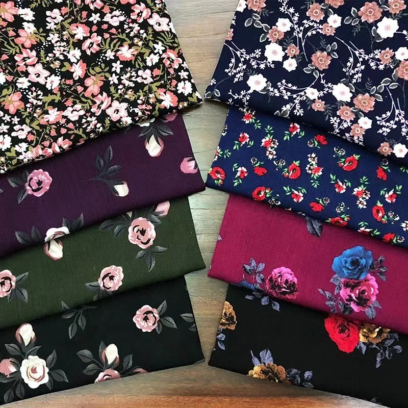 New product double sided, spun printed rayon challis Vintage Floral Digital Printed 100% rotary printing viscose fabric/