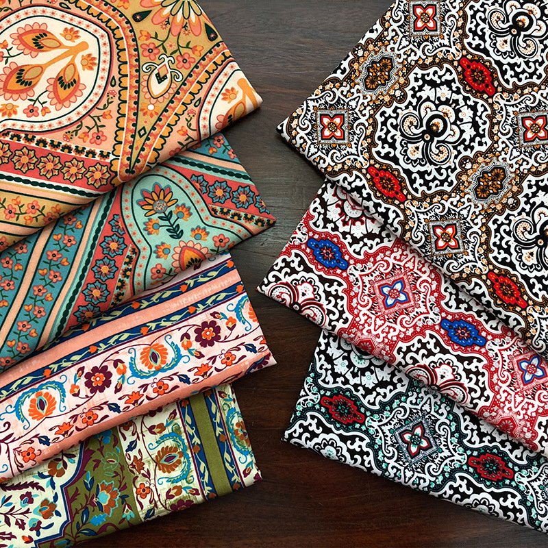 New product double sided, spun printed rayon challis Vintage Floral Digital Printed 100% rotary printing viscose fabric/