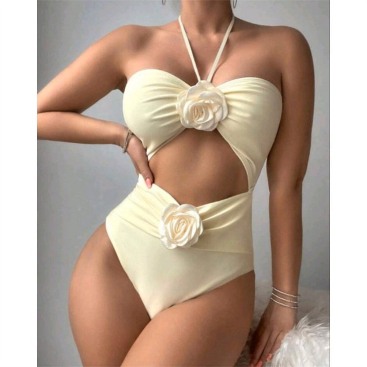 2024 New 3D 3D Flower Hanging Neck One Piece Swimsuit Sexy Bikini Swimsuit