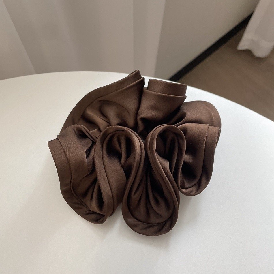 Luxury Elegant Simple Oversize Flower Elastic Hair Ties Big Black Brown Hair Band Girls Women Extra Large Satin Silk Scrunchies