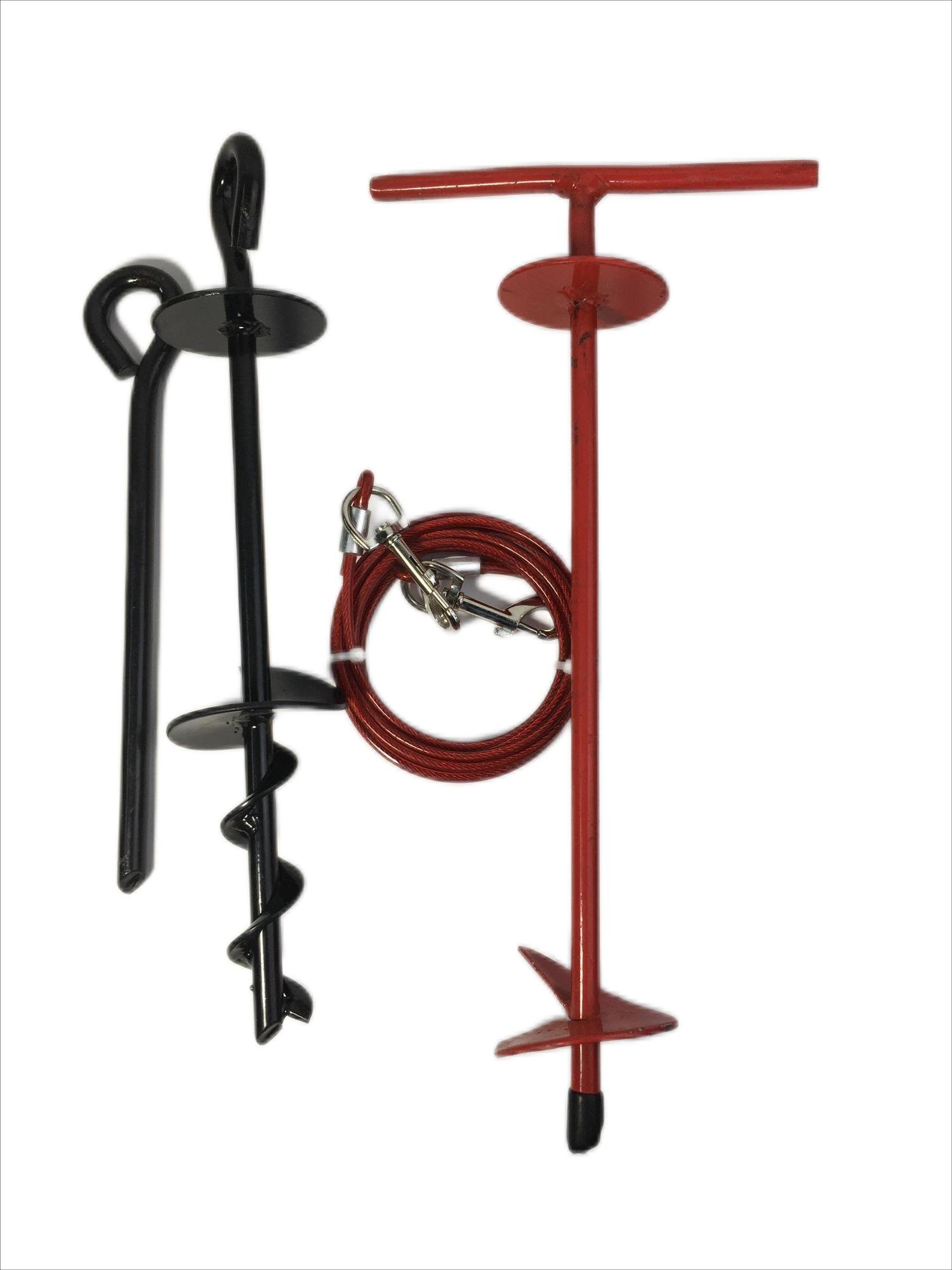 Spiral Ground Screw Earth Anchor Spike Folding Helix Stake Pile with Dog Tie for Trampoline, Swings, Gazebo, Tent