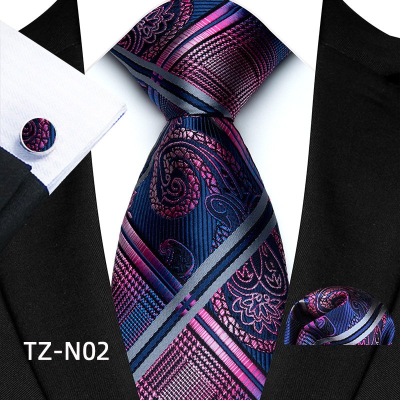 High Quality Customized Neckties Blue Purple Plaid Polyester Tie And Pocket Square Set For Men