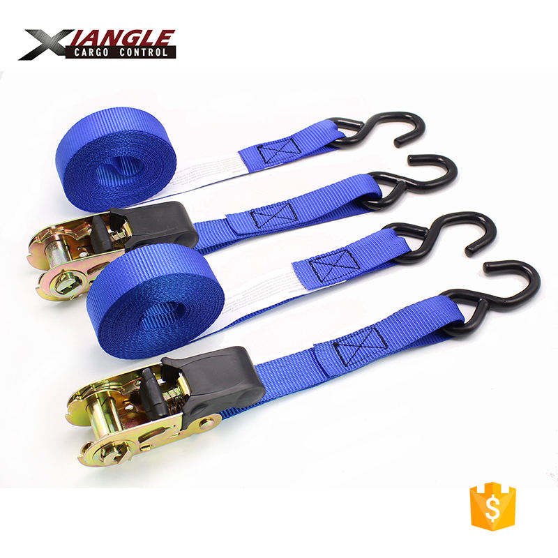 Premium 1 Inch Cargo Lashing Rubber Handle Ratchet Tie Down Strap with S Hooks